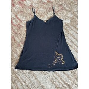 BeLove Butterfly Graphic Camisole Womens Large Black Gold Y2K Boho Tank